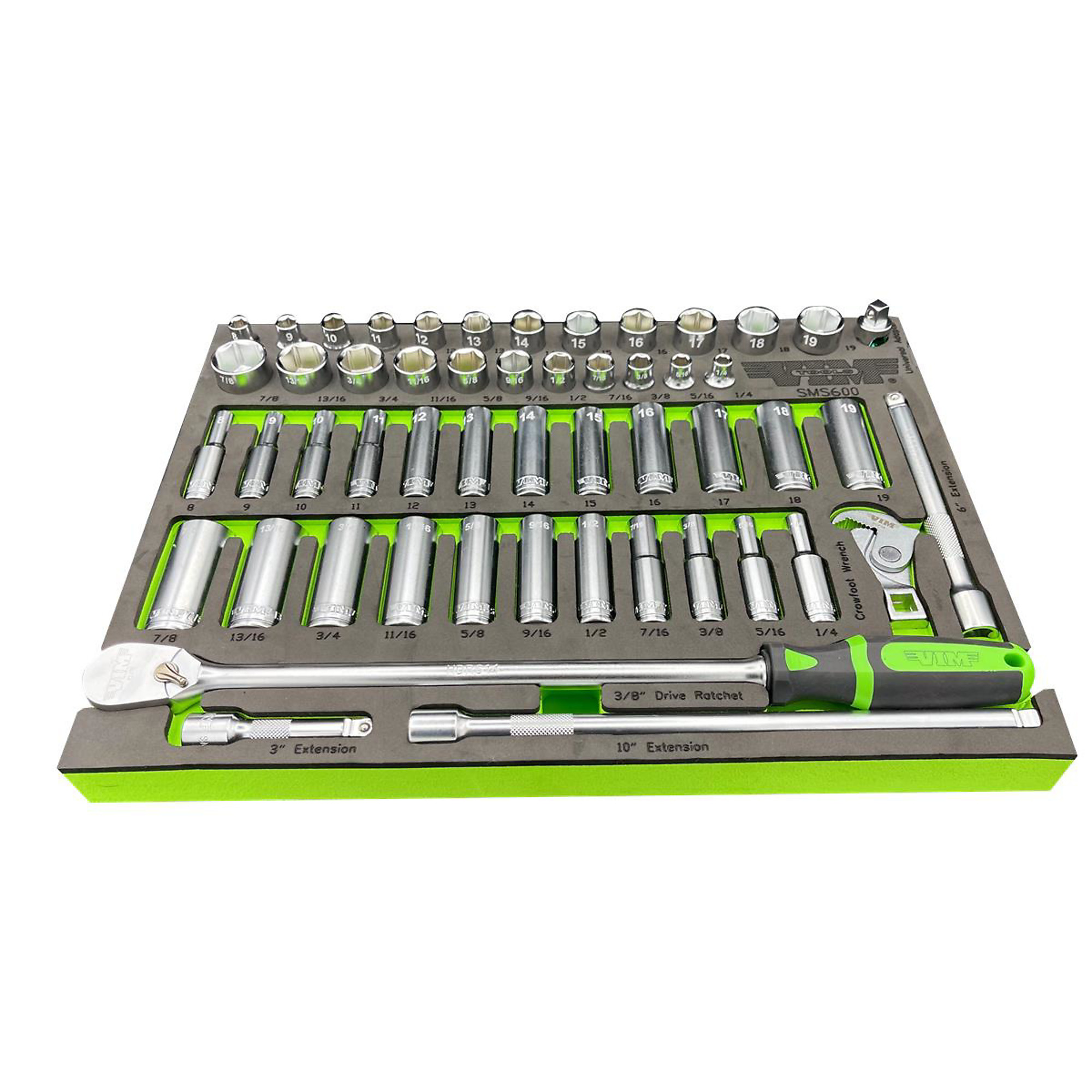 VIM Tools 52-Piece 3/8in. Drive Socket Master Set — Cr-V Alloy Steel, Satin Chrome Finish, Model# VIMSMS600